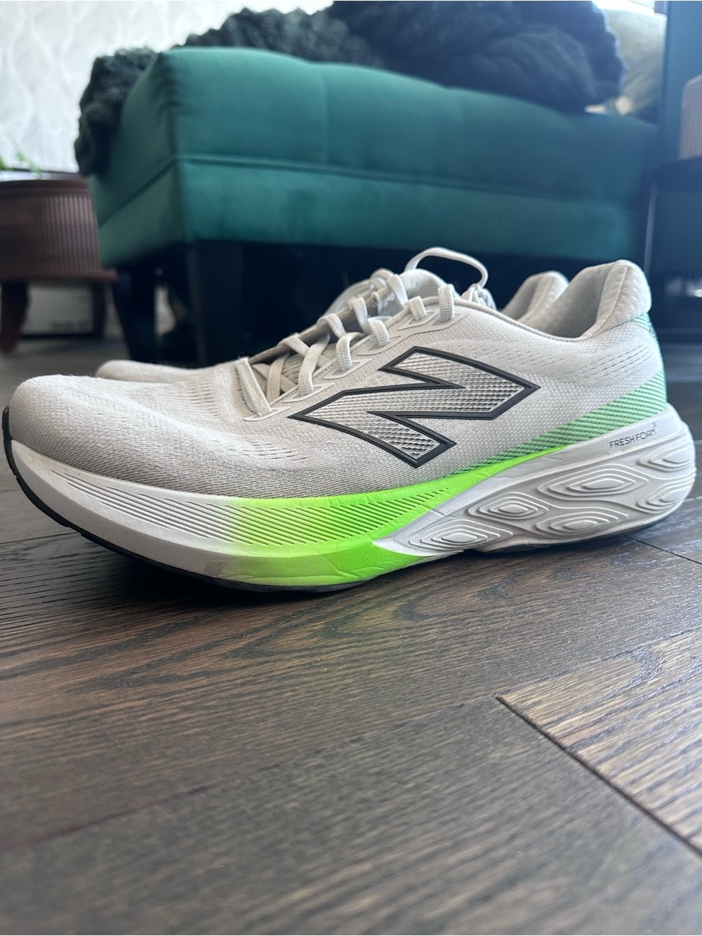 New Balance Men’s Athletic Shoes - Light Gray with Neon Green Accent